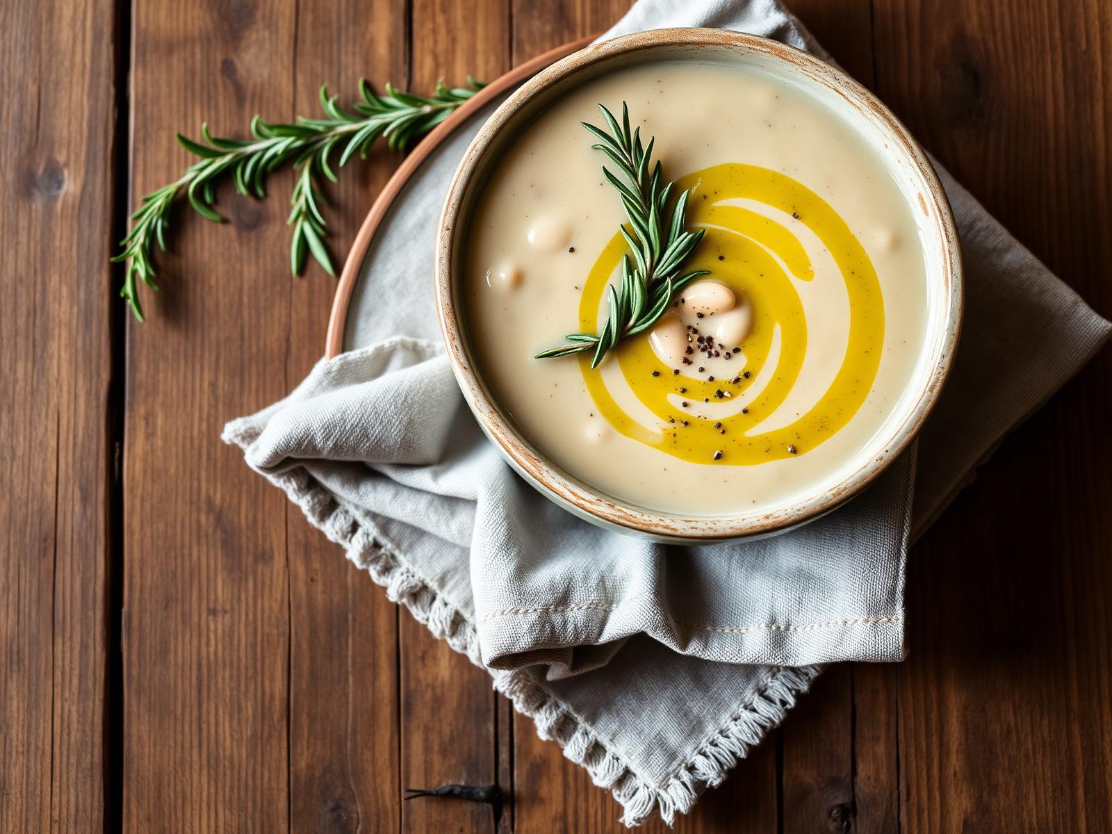 White bean & rosemary soup, finished with Moraiolo — Cooking recipe